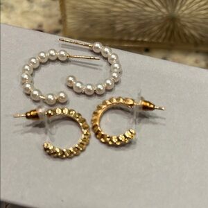 Elegant Gold and Pearl Hoop Earrings Set